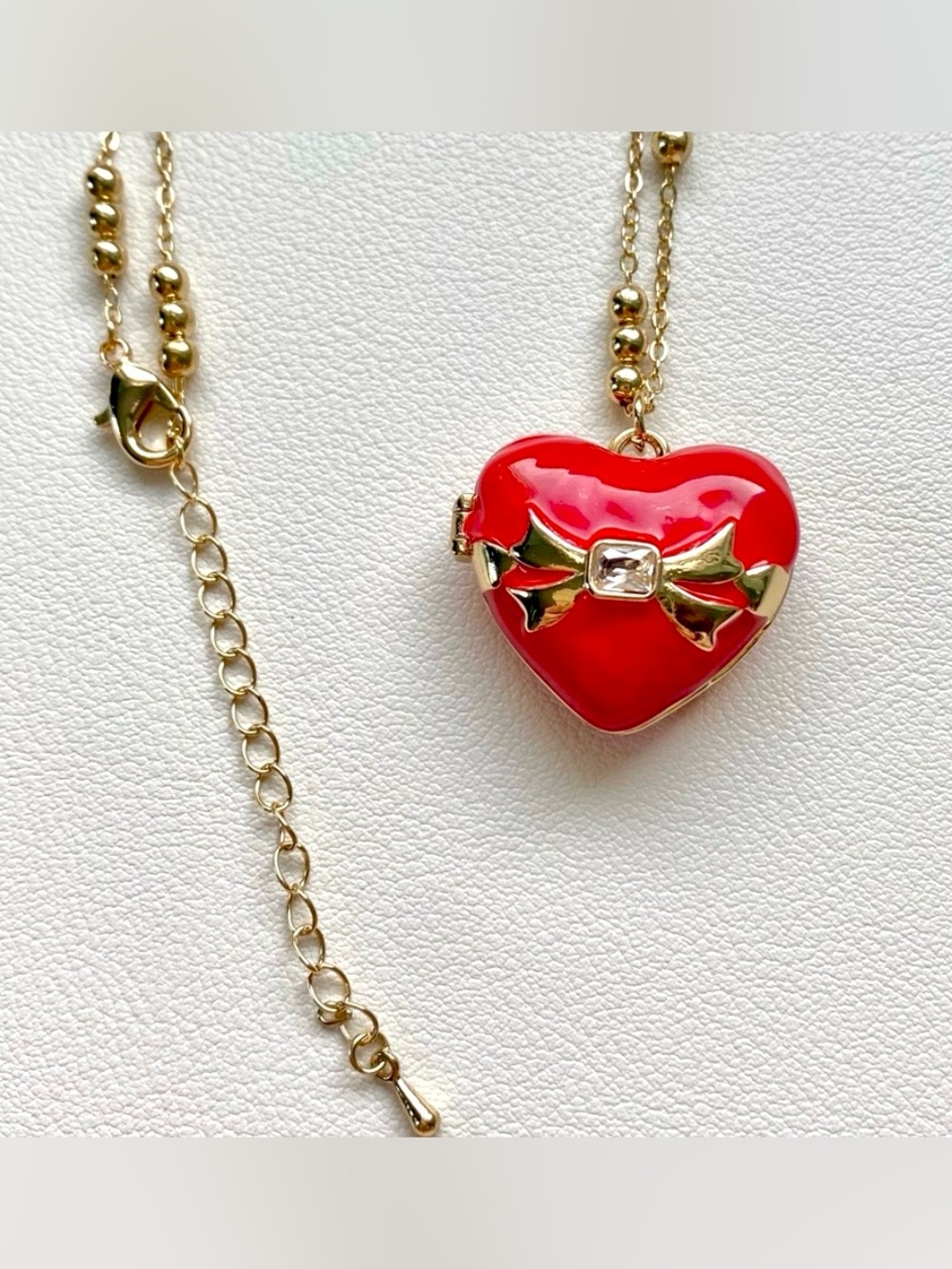 Gold and Red Heart Pendant Necklace
